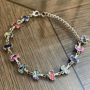 Vintage Silver-tone Abalone Palm Tree Charm Bracelet